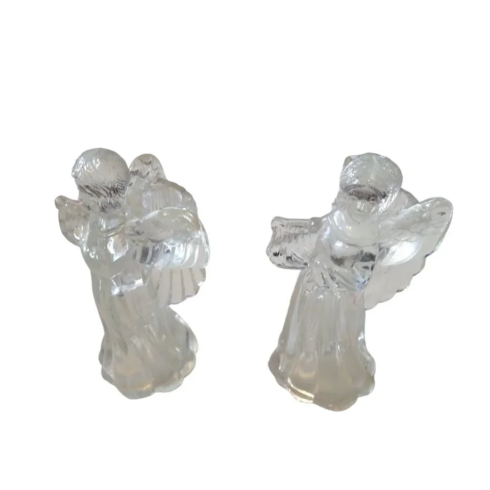 Glass Angel Taper Candle Holder Playing Harp 6 Inches Set of 2 In Box VTG CB3